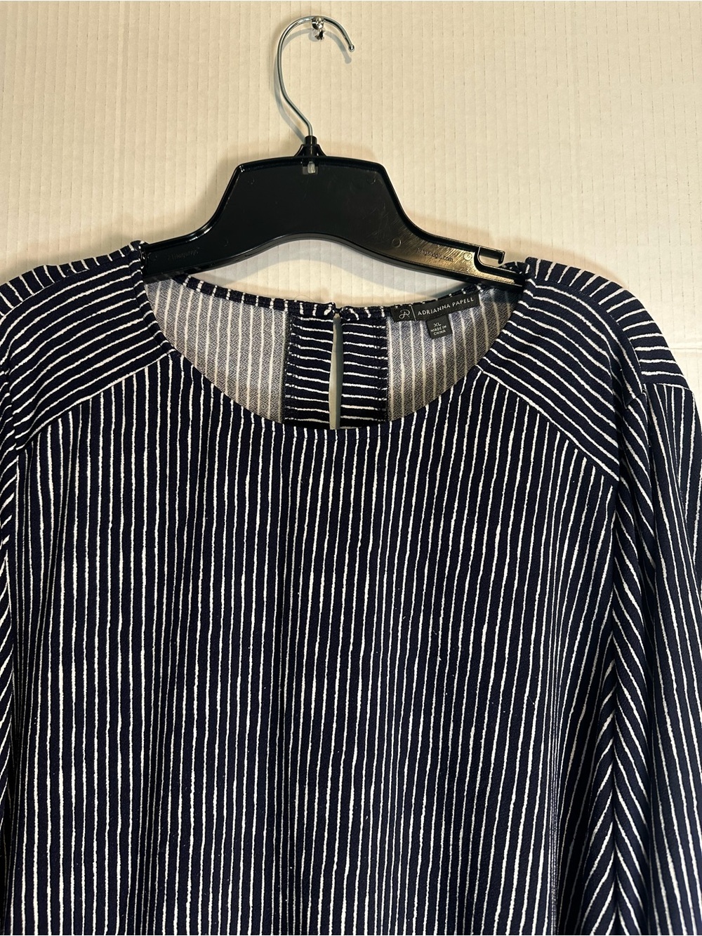 Adrianna Papell Navy and White Vertical Stripe Top